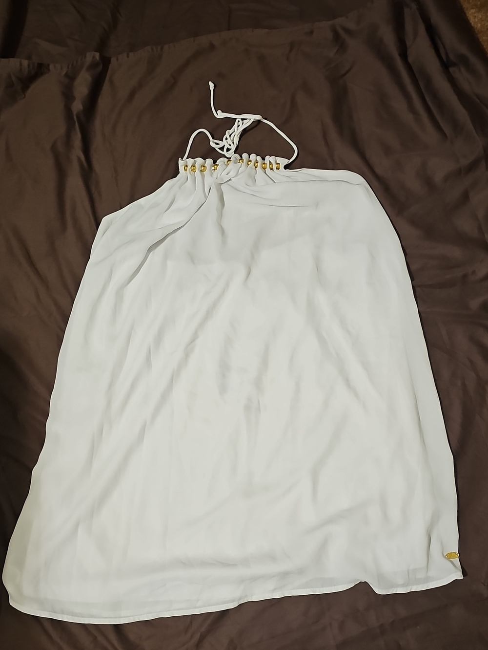 White Halter Dress with Gold Accents